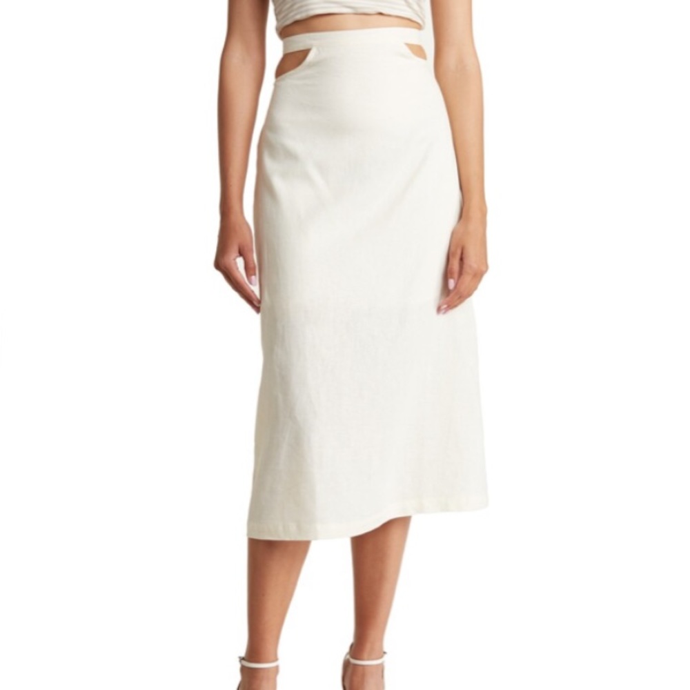 High-Waist Cream Midi Skirt with Side Cutouts